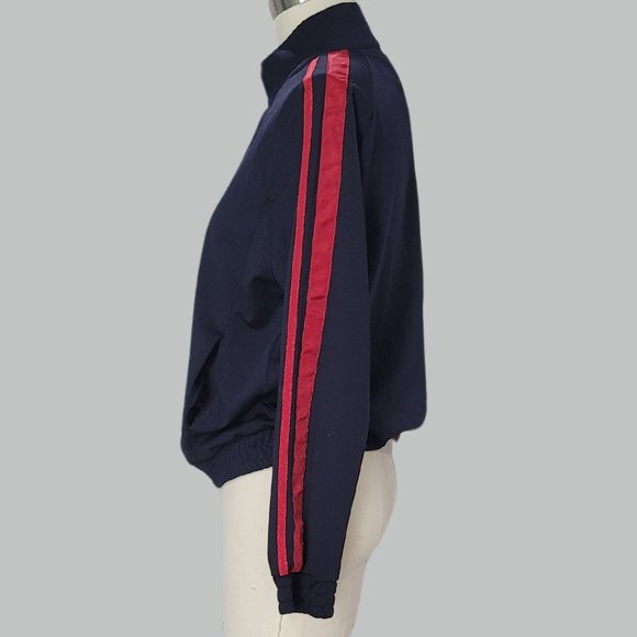 BLUE JACKET WITH RED STRIPES ON RAGLAN SLEEVES ON SHOULDERS AND ARMS SIZE L - Picture 3 of 3